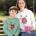Spersonalizowana bluza z kapturem dla dzieci i dorosłych z imieniem i nazwiskiem na Halloween Prezent na Święto Dziękczynienia dla rodziny