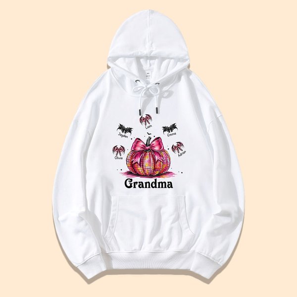 Calabazas personalizadas Coqueta Lazo Murciélagos Unisex Niño Adulto Sudadera con capucha con nombre Halloween Acción de Gracias Regalo para la familia