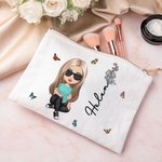 Personalized Multiple Colour Cartoon Character Birth Flower Canvas Makeup Bag with Name Travel Accessories Birthday Bridal Party Gift for Women Girls