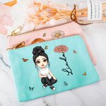 Personalized Multiple Colour Cartoon Character Birth Flower Canvas Makeup Bag with Name Travel Accessories Birthday Bridal Party Gift for Women Girls