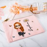 Personalized Multiple Colour Cartoon Character Birth Flower Canvas Makeup Bag with Name Travel Accessories Birthday Bridal Party Gift for Women Girls