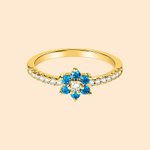 Personalized Dainty Birthstone Flower Cluster Ring with Zircon Minimalist Jewelry Birthday Anniversary Gift for Women