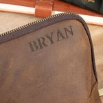 Personalized Genuine Leather Travel Electronics Accessories Bag with Engraved Text Multi-Compartment Birthday Father's Day Gift for Men