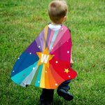 Personalised Rainbow Stripe Lightning Star Superhero Cape with Initial Cosplay Costume Halloween Masquerade Holiday Party Gift for Girls Boys