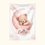 Gepersonaliseerde Dromerige Maan Slapende Teddybeer Zachte Knuffeldeken met Naam Kraamkamer Decor Verjaardag Baby Shower Gift voor Pasgeborenen Jongen