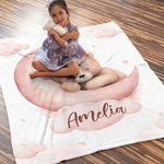 Gepersonaliseerde Dromerige Maan Slapende Teddybeer Zachte Knuffeldeken met Naam Kraamkamer Decor Verjaardag Baby Shower Gift voor Pasgeborenen Jongen