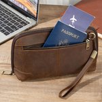 Personalized Genuine Leather Travel Electronics Accessories Bag with Engraved Text Multi-Compartment Birthday Father's Day Gift for Men