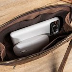 Personalized Genuine Leather Travel Electronics Accessories Bag with Engraved Text Multi-Compartment Birthday Father's Day Gift for Men