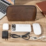 Personalized Genuine Leather Travel Electronics Accessories Bag with Engraved Text Multi-Compartment Birthday Father's Day Gift for Men