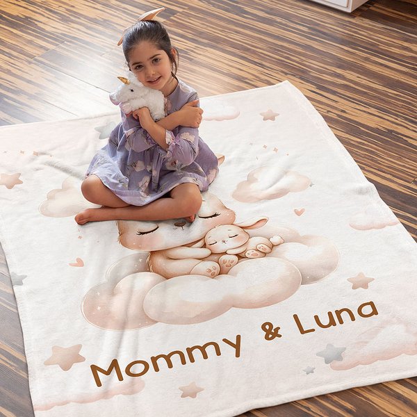 Gepersonaliseerde schattige mama en baby hond Sika hert dieren zachte deken met naam verjaardag Home Decor Gift voor mama jongens meisjes