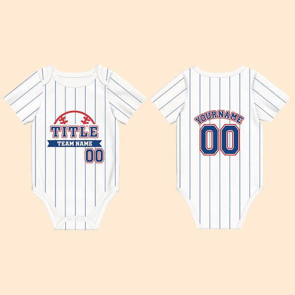 Personalized Multicolor Striped Baseball Element Baby Bodysuit Jersey with Name and Number Olympic Games Day Birthday Gift for Newborns