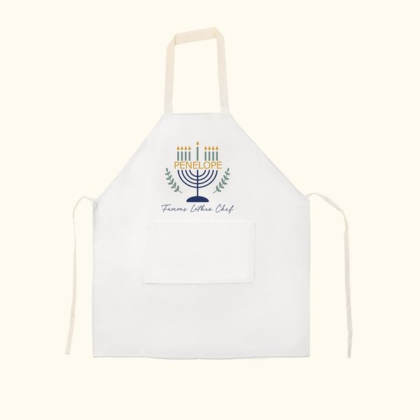 Personalized Hanukkah Menorah Waterproof Unisex Apron with Name Text Baking Hanukkah Gift for Jewish