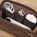 Personalized Genuine Leather Travel Electronics Accessories Bag with Engraved Text Multi-Compartment Birthday Father's Day Gift for Men