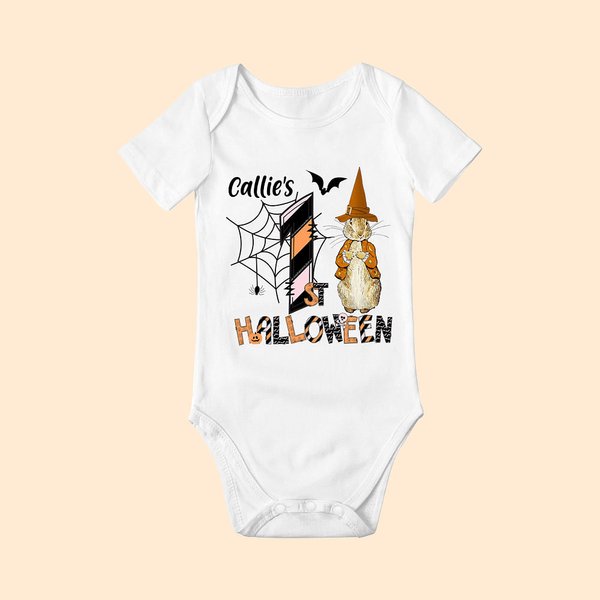 Spersonalizowany Peter Rabbit Ghost Raccoon Halloween Elements 100% bawełniany body dla niemowląt z imieniem Pierwszy prezent na Halloween dla noworodków