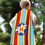 Personalised Rainbow Stripe Lightning Star Superhero Cape with Initial Cosplay Costume Halloween Masquerade Holiday Party Gift for Girls Boys