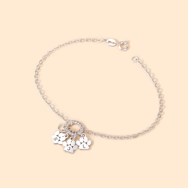Personalizzato Dainty 1-5 Paw Print Charm Twisted Circle Bracciale con iniziale cane gatto mamma Gioielli Compleanno Memorial Regalo per le donne