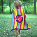 Personalised Rainbow Stripe Lightning Star Superhero Cape with Initial Cosplay Costume Halloween Masquerade Holiday Party Gift for Girls Boys