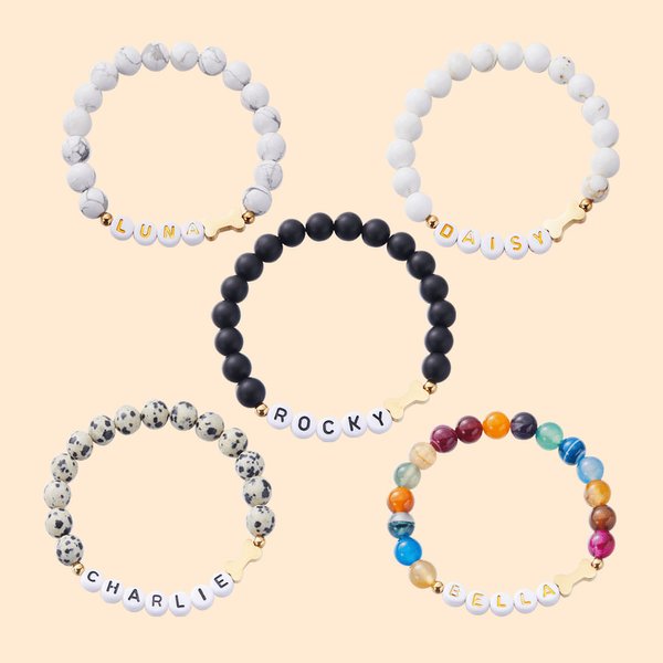 Personalizada ágata cristal nombre de la mascota pulsera de cuentas con hueso encanto cumpleaños regalo conmemorativo para los amantes del perro
