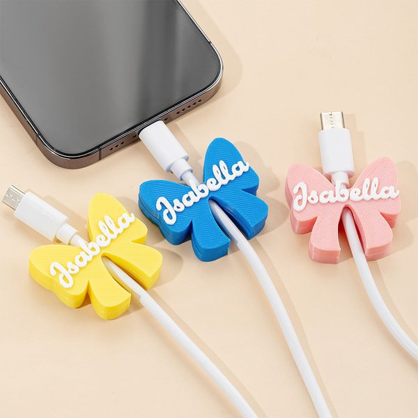 Personalized 3D Printed Coquette Bow Name 1.5 Meter USB Charging Cable for iPhone Micro USB Type C Phone Accessory Birthday Gift for Women Girls