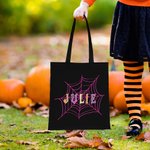 Personalized Spider Webs Halloween Canvas Tote Bag with Name Trick or Treat Halloween Party Favors Gift for Kids 4
