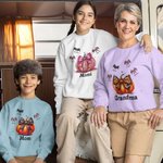 Personalized Multicolour Halloween Pumpkin Bat Adult Kid Sweatshirt with Name Halloween Birthday Gift for Family