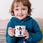 Taza esmaltada personalizada de 11oz con el nombre del personaje de dibujos animados murciélagos fantasmas Halloween Spooky Season Gift for Kids