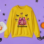 Personalized Multicolour Halloween Pumpkin Bat Adult Kid Sweatshirt with Name Halloween Birthday Gift for Family