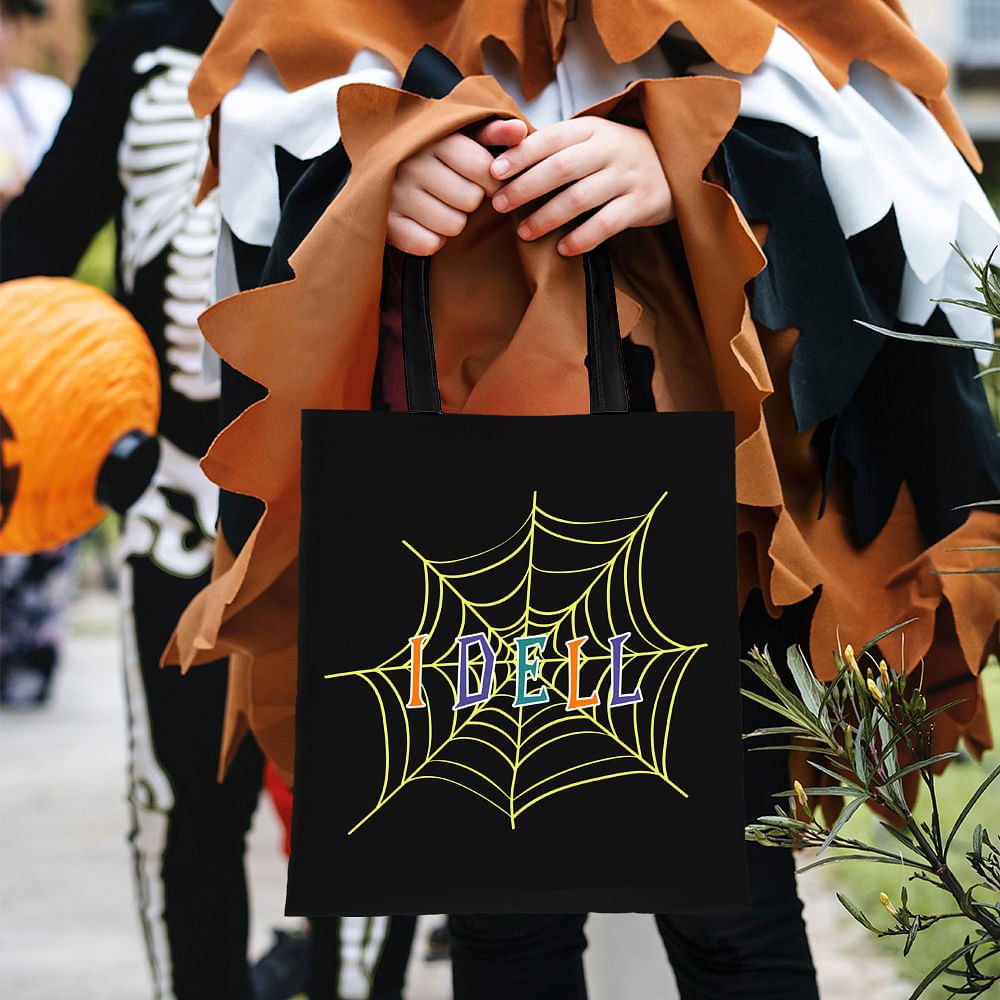 Personalized Spider Webs Halloween Canvas Tote Bag with Name Trick or Treat Halloween Party Favors Gift for Kids 2