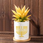 Personalized Hanukkah Menorah Ceramic Succulent Planter Pot with Drainage and Bamboo Tray Home Decor Hanukkah Gift for Jewish