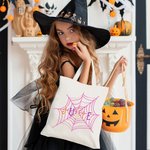 Personalized Spider Webs Halloween Canvas Tote Bag with Name Trick or Treat Halloween Party Favors Gift for Kids 5