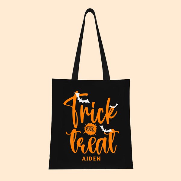 Personalizzato Bat Candy Star Trick or Treat Borsa di tela riutilizzabile con nome Regalo di attività di Halloween per bambini