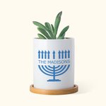 Personalized Hanukkah Menorah Ceramic Succulent Planter Pot with Drainage and Bamboo Tray Home Decor Hanukkah Gift for Jewish