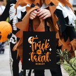 Personalisierte Fledermaus Süßigkeiten Stern Trick oder behandeln wiederverwendbare Canvas Tasche mit Namen Halloween Aktivität Geschenk für Kinder