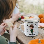 Taza esmaltada personalizada de 11oz con el nombre del personaje de dibujos animados murciélagos fantasmas Halloween Spooky Season Gift for Kids