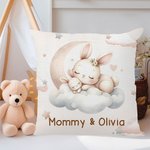 Personalized Sleeping Mommy Baby Animal Dreamy Moon Cloud Throw Pillow Cover with Name Cute Home Nursery Room Decor Birthday Gift for Kids
