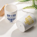 Personalized Hanukkah Menorah Ceramic Succulent Planter Pot with Drainage and Bamboo Tray Home Decor Hanukkah Gift for Jewish