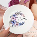 Personalised Birth Flower Ceramic Trinket Jewellery Dish with Name Desk Decor Birthday Wedding Bridal Gift for Women