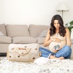 Personalised Cute Rabbit Bear Olive Leaf Large Cotton Mommy Hospital Bag with Embroidered Name Pregnancy Baby Shower Gift for Women