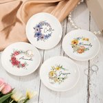 Personalised Birth Flower Ceramic Trinket Jewellery Dish with Name Desk Decor Birthday Wedding Bridal Gift for Women