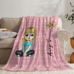 Personalized Multicolor Cute Cartoon Birth Flower Soft Throw Blanket with Name Ship from USA Birthday Christmas Gift for Boys Girls
