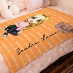 Personalized Multicolor Cute Cartoon Birth Flower Soft Throw Blanket with Name Ship from USA Birthday Christmas Gift for Boys Girls