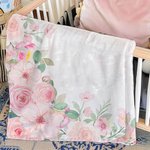 Personalized Pink Floral Milestone Blanket with Name Baby Shower Photo Prop Gift for Baby Girls