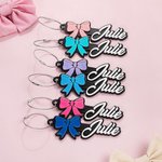 Personalized 3D Cheer Bow Name Bag Tag Keychain with Stainless Steel Loop Cheer Accessories Birthday Gift for Cheerleader Besties