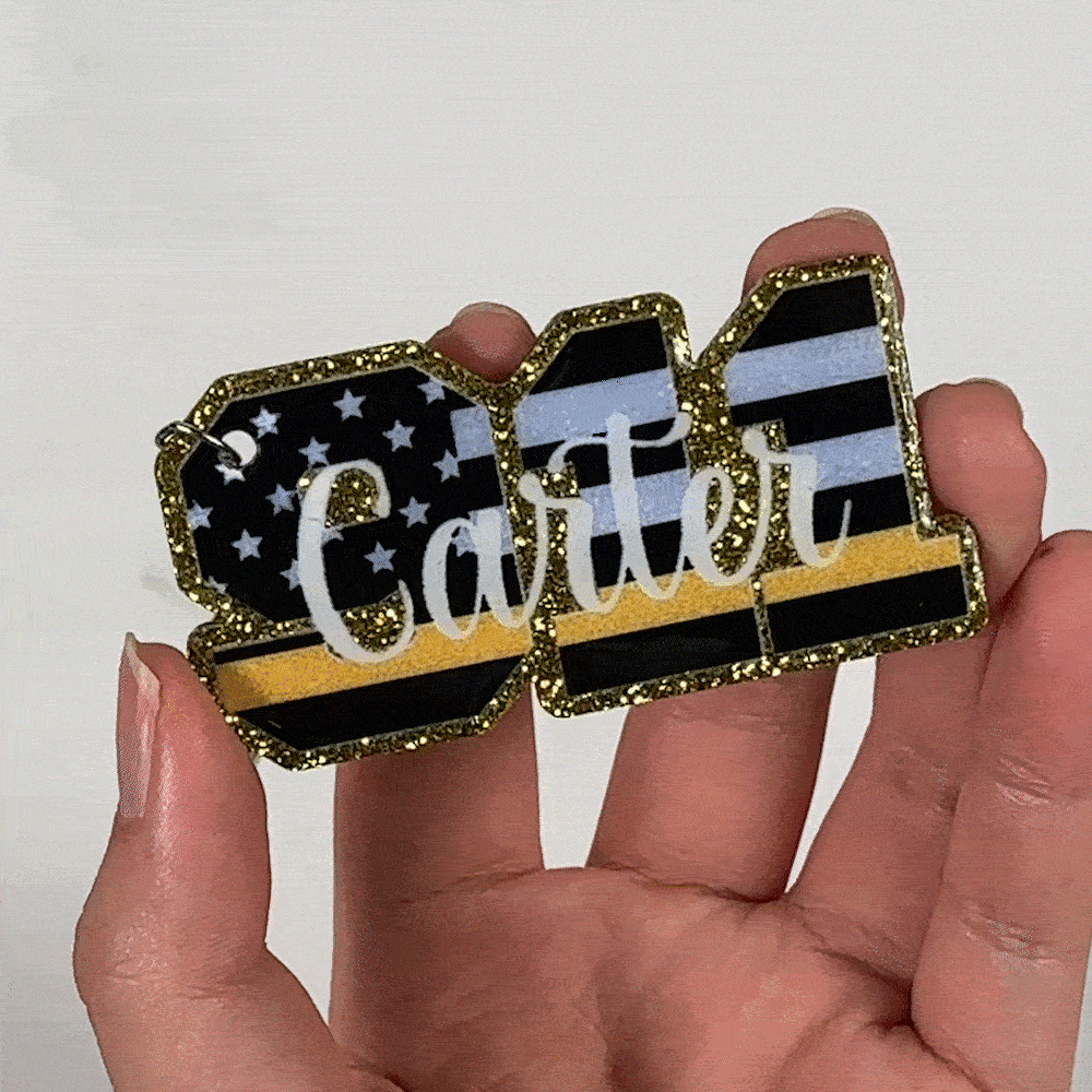 Personalized Multicolor Acrylic 911 Line Glitter Keychain with Name Appreciation Week Birthday Gift for First Responder Firefighter Dispatcher