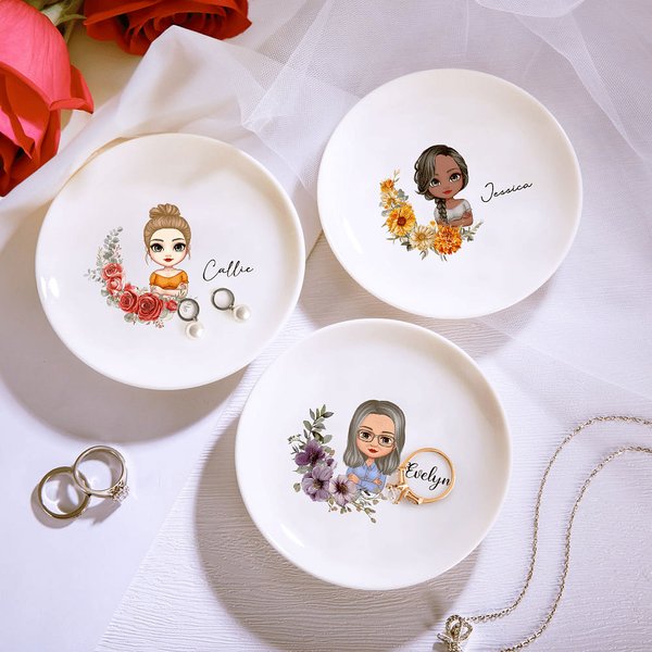 Personalizzato nascita corona di fiori personaggio dei cartoni animati Trinket gioielli piatto con nome compleanno matrimonio regalo di Natale per le donne ragazza