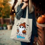Personalizzato Carino fantasma zucca pipistrello grande tela Tote Bag con nome Dolcetto o scherzetto Regalo di Halloween per la famiglia Bambini