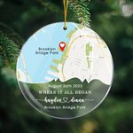 Personalized Map Acrylic Round Pendant with Text and Photo Engagement Wedding Gift for Couple