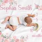 Personalized Pink Floral Milestone Blanket with Name Baby Shower Photo Prop Gift for Baby Girls
