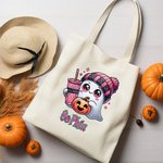 Personalizzato Carino fantasma zucca pipistrello grande tela Tote Bag con nome Dolcetto o scherzetto Regalo di Halloween per la famiglia Bambini