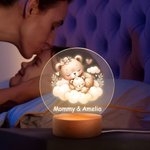 Personlig sovande mamma baby djur drömsk måne moln LED nattlampa med träbas och namn barnrumsinredning födelsedagspresent för barn